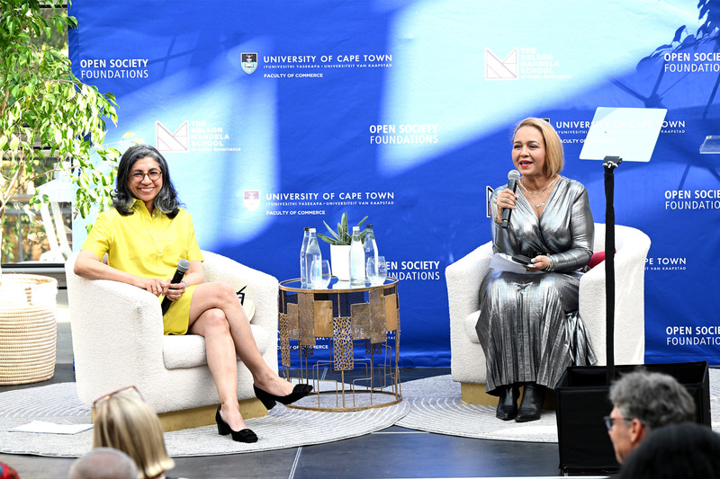 Open Society Foundation president, Binaifer Nowrojee, and moderator, Iman Rappetti, during her special lecture at UCT on Monday, 10 March.