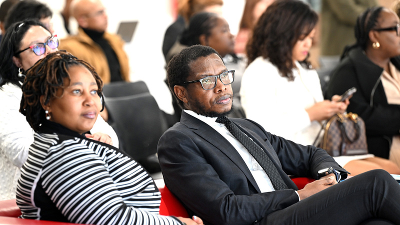 FirstRand Foundation’s Konehali Gugushe (left) with UCT VC Prof Mosa Moshabela.