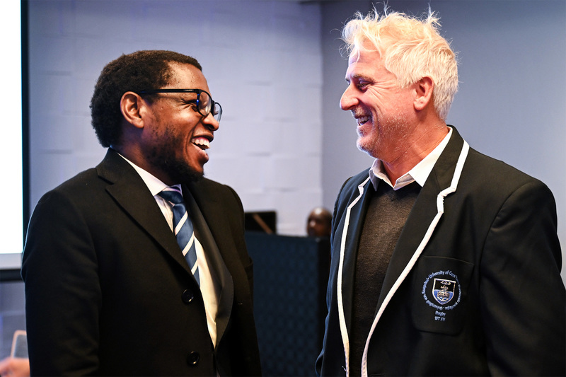UCT VC Prof Mosa Moshabela (left) and Ikey Tigers head coach, Robbie Fleck.