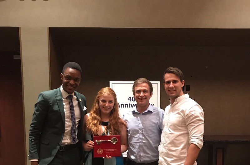 (From left) Zenzo Chakara, Joanna Taylor, Shane Horsley and Brandon Driver with the Key Chapter award received at the Golden Key International Summit in Las Vegas.
