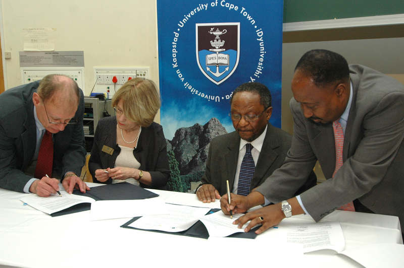 Signed and sealed: (From left) Mark Tessler, director vice-provost for international affairs, Samuel J. Eldersveld Collegiate, Prof Mary Sue Coleman, president of University of Michigan, Vice-Chancellor and Principal, Prof Njabulo S Ndebele and Prof Thandabantu Nhlapo, deputy vice-chancellor, sign the exchange agreement