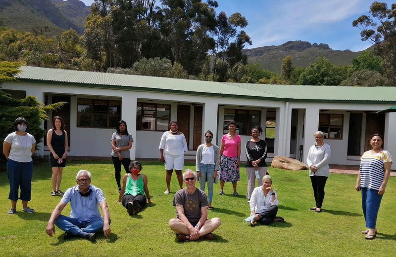 Writing retreat at Mont Fleur (from left): Zarina Patel, Lee-Ann Tong, Anwar Jardine, Pragashni Padayachee, Shari Daya, Mantoa Motinyane-Masoko, Robert Morrell, Ameeta Jaga, Sylvia Bruinders, Sedi Namane, Corrinne Shaw, Afton Titus, Waheeda Amien.