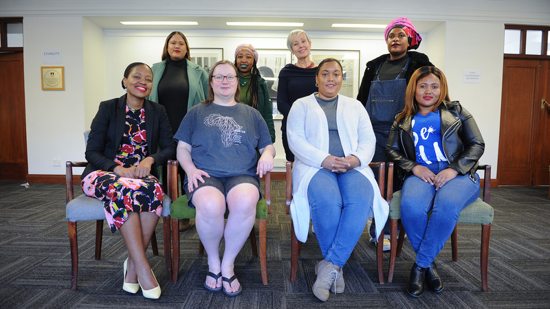 Newsroom and Video Production team: (back row) Elske Joubert, Lerato Mhlanga, Helen Swingler and Lerato Maduna; (front row seated) Omphitlhetse Mooki, Sherry Solman, Rozanne Engel and Pretty Notshokovu. <b>Photo</b> Boikhutso Ntsoko.