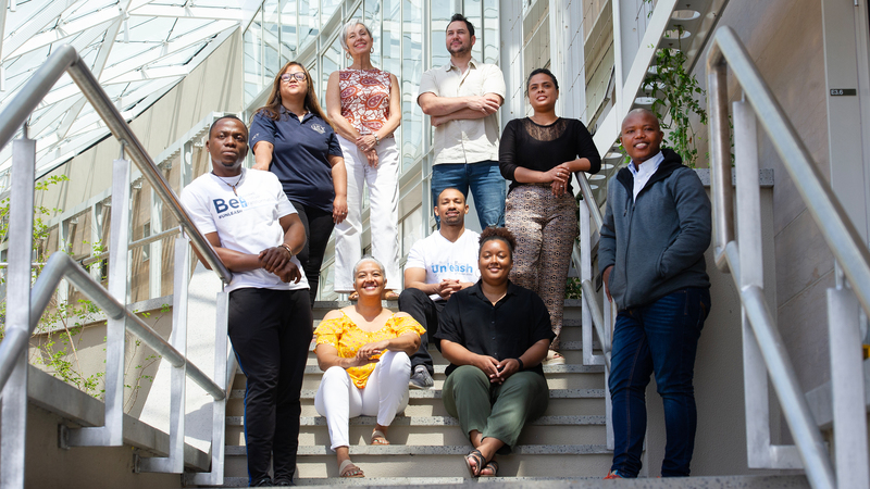 The 2022 MACE and IABC awards recipients: (standing from left to right)  Boikhutso Ntsoko, Colleen Jeftha, Helen Swingler, Ruairi Abrahams, Niémah Davids and Beki Boneni; (seated from left to right), Joleen Steenkamp, Justin Marthinus and Rozanne Engel <b>Photo:</b> Lerato Maduna.