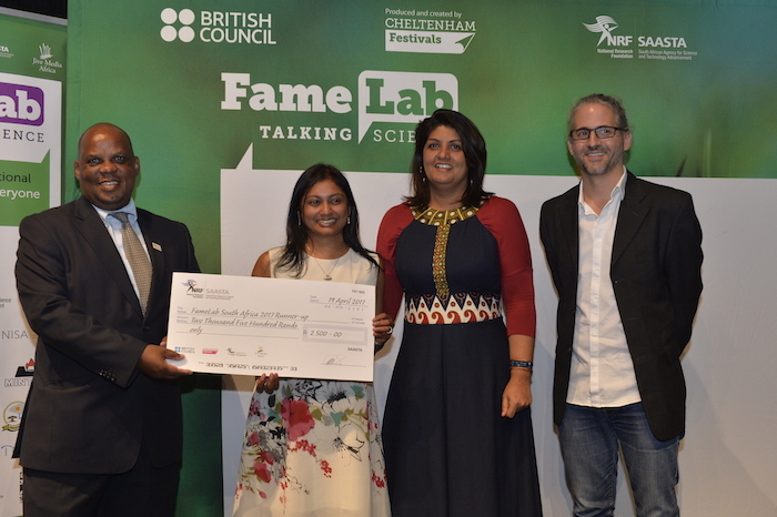Dr Jabu Nukeri from SAASTA (first left); Dr Sheetal Silall (second from left) Ms Anisa Khan from the British Council (second from right) and Mr Robert Inglis from Jive Media Africa (far right).