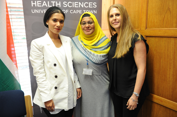 Maryam Fish, Gasnat Shaboodien and Sarah Kraus, the all-female team of researchers who made the discovery of the CDH2 gene.