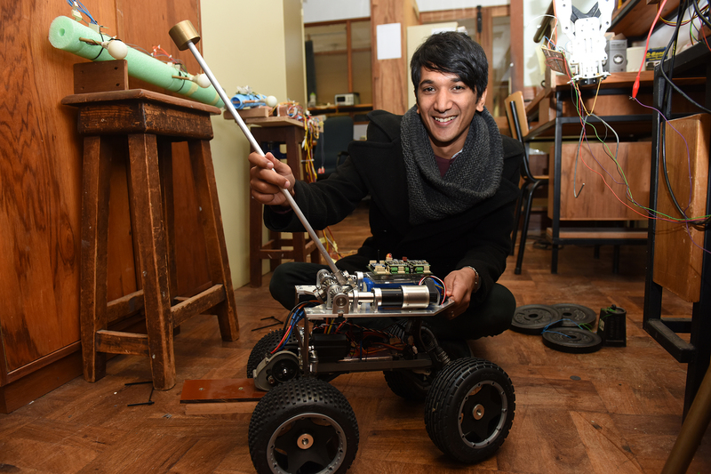 Dr Amir Patel has been investigating the properties of cheetahs’ tails in relation to robotics. <b>Photo</b> Michael Hammond.