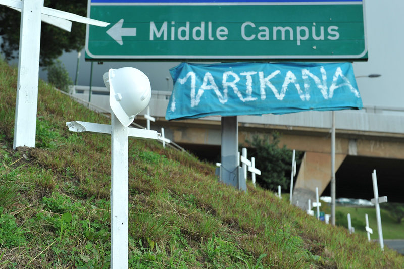 An annual memorial at the entrance to UCT's middle campus marks the death of 34 miners at Marikana in 2012.