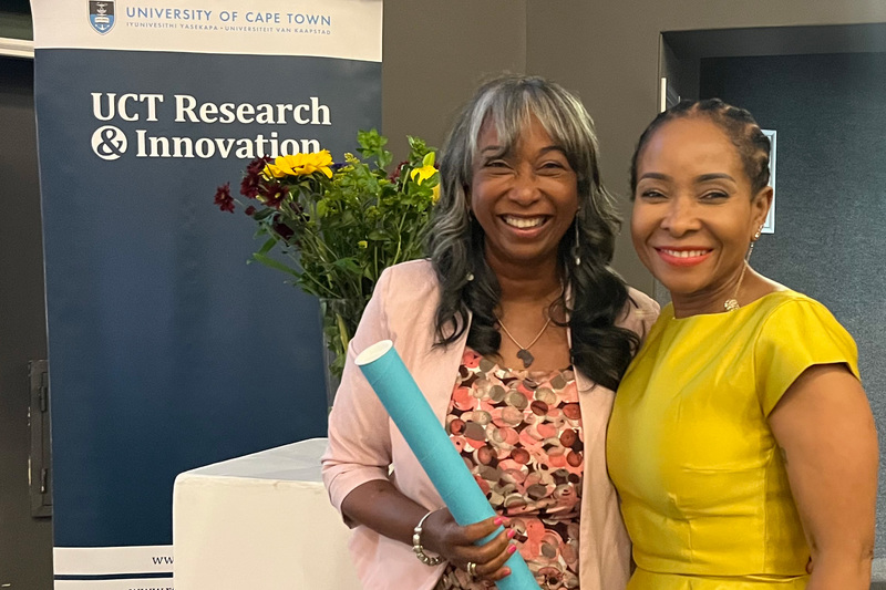 Professor Liesl Zühlke, one of the two 2021 winners of the Alan Pifer award, and UCT Vice-Chancellor Professor Mamokgethi Phakeng.