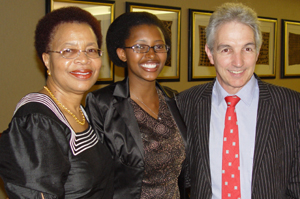 Graça Machel, bursary recipient Sinazo Yolwa and Dr Max Price