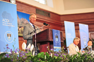 Welcome: The vice-chancellor, Dr Max Price, escorts the Prince of Wales into Jameson Hall.