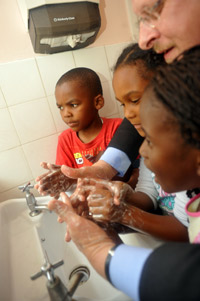 children washing hands
