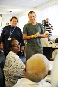 Lance Armstrong chats with cancer patients