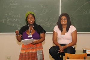 first-year student Siphumelele Khomo (left) and wellness facilitator Carmelita Lee Shang