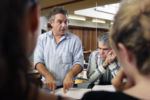 Prof Geoffrey Hyland with conductor Prof Kamal Kahn (seated)