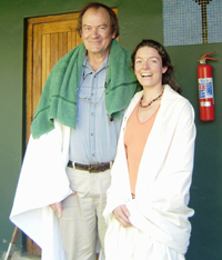 MSc graduate Julia Wakeling at her 'bush graduation' ceremony with her supervisor, Prof William Bond