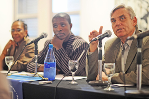 Prof Alan Rycroft closes the Month of transformation. (To his left are Zetu Makamandela-Mguqulwa, UCT's Ombud Officer, and Noluthando Orleyn