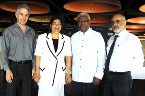 (from left) Dr Max Price, Glenda Wildschut, Archbishop Njongonkulu Ndungane and Prof Crain Soudien