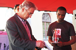 VC Dr Max Price and student Luke Nkosi