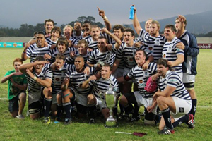 The Ikey Tigers celebrate their thrilling - and rare - intervarsity win over Stellenbosch