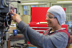 Laureen Kortje, the first female technician in a workshop at UCT