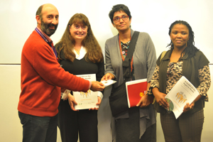 (From left)Prof Leslie London, Nicole Fick, Pregs Govender and Prof Nomafrench Mbombo