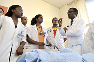 Prof Bongani Mayosi and students on a ward round