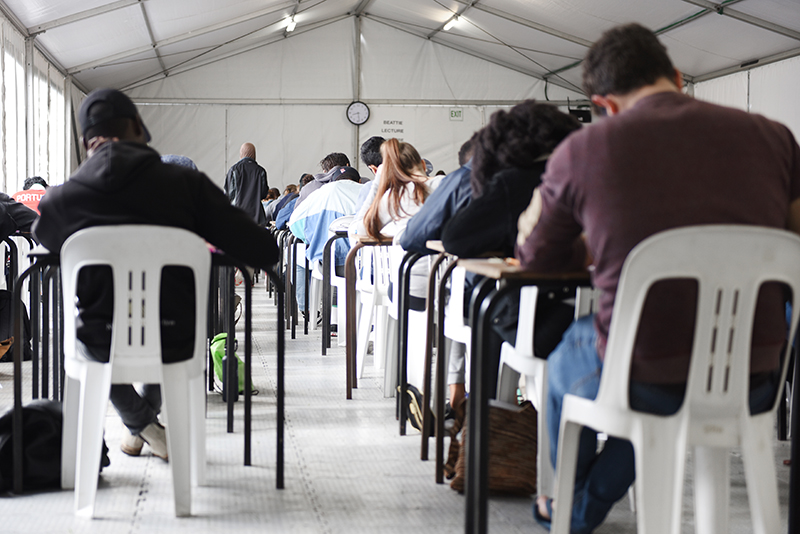 The November Hall exam precinct, set up on the rugby field on main campus, was home to the final examinations in November. The area was set up to offer students a safe and peaceful area in which to write their exams.
