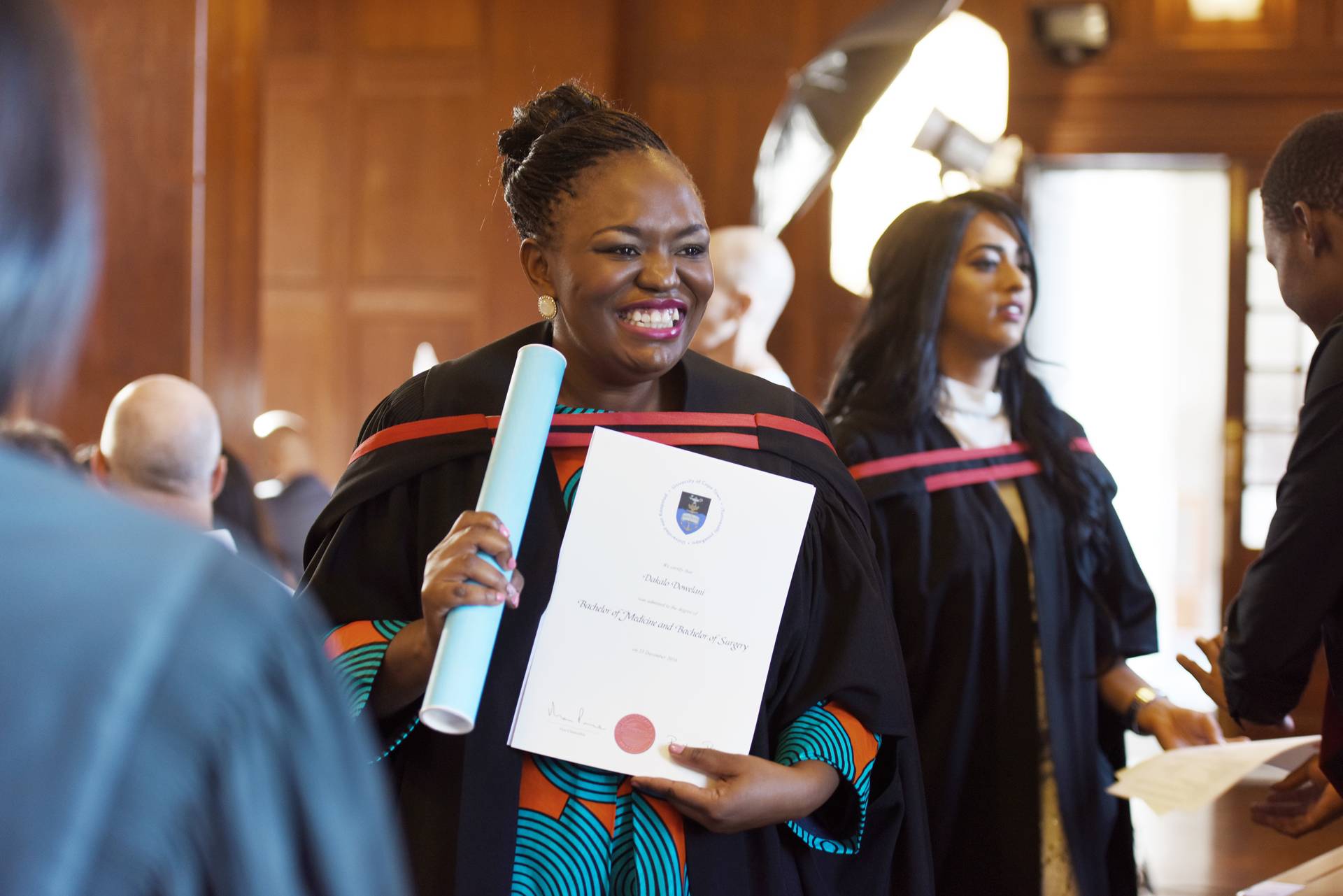 Dakalo Dowelani shows off her degree: a Bachelor of Medicine and Bachelor of Surgery.