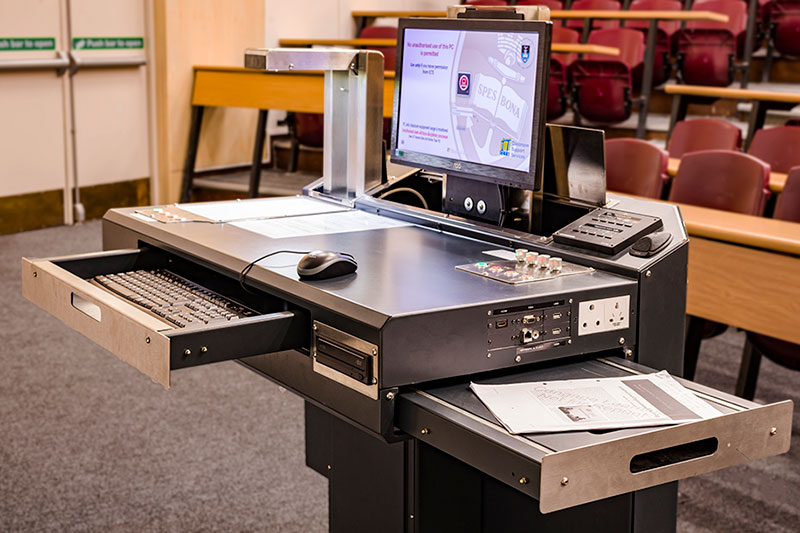 The custom-built lectern acts as the heart of the upgraded rooms. 