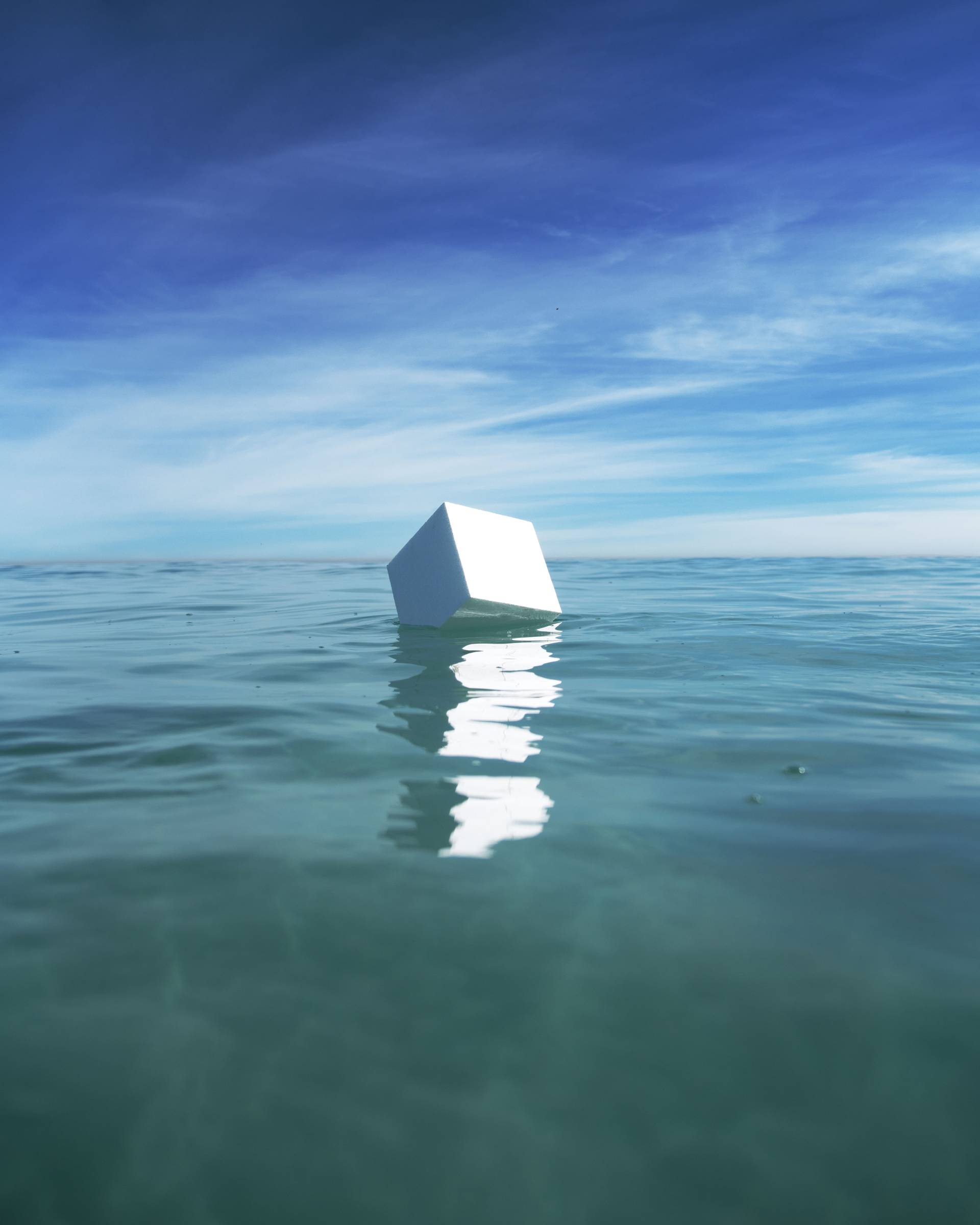 A constructed ice block drifting in the ocean. I tried to play with a possible future where glaciers will be smaller than the bodies of water they are in.