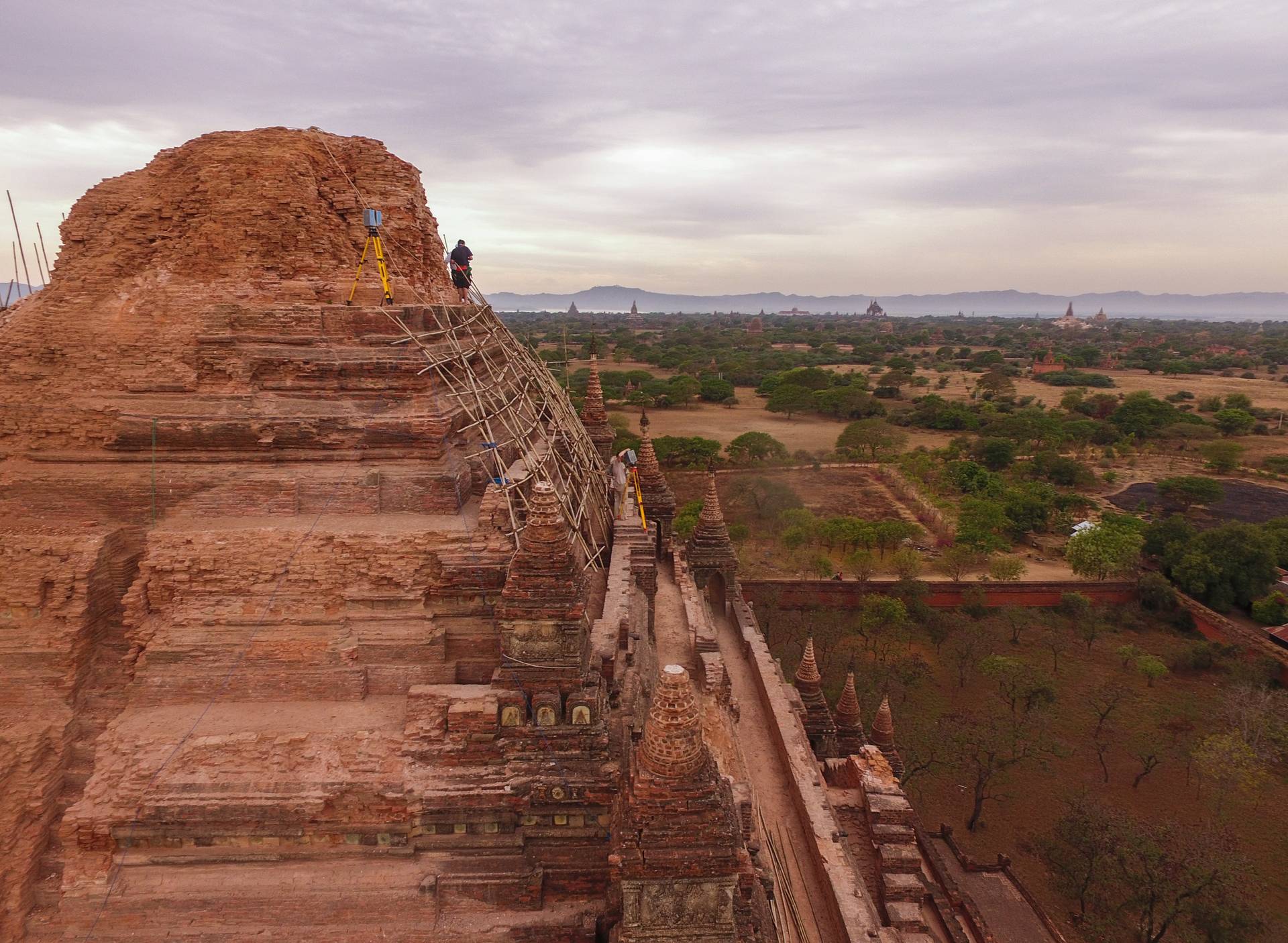 The Zamani team scanning from laser scanner set-up positions. They are digitally mapping and spatially documenting the temple to provide accurate models of the remaining building as well as taking detailed measurements for conservation experts.