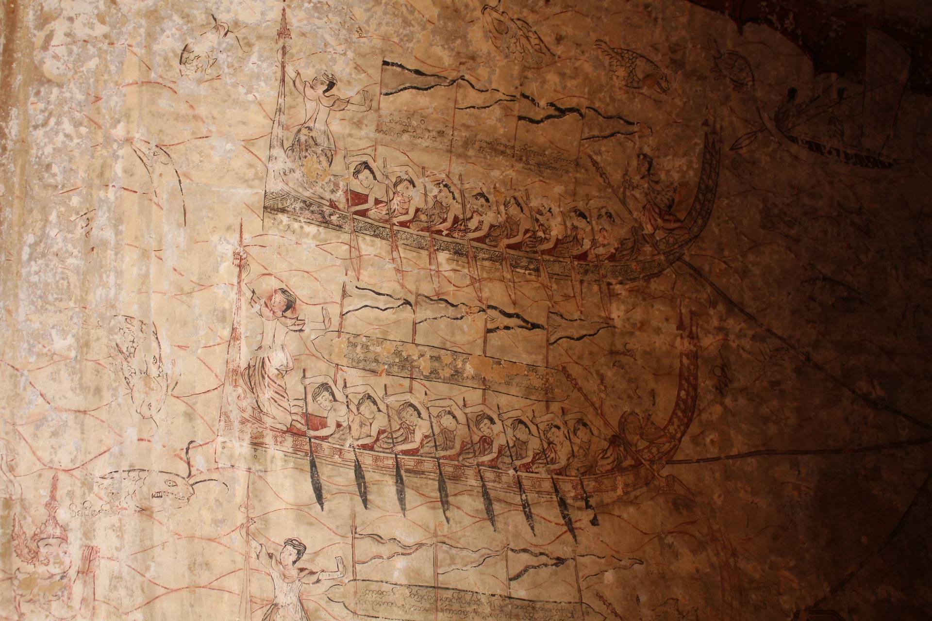 Buddhist murals adorn the inner walls of the temples. Many were damaged when lofty spires and turrets fell inwards during the earthquake.