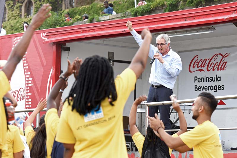 UCT Vice-Chancellor Max Price addresses first-year students at the annual Freshers Braai on the green mile.