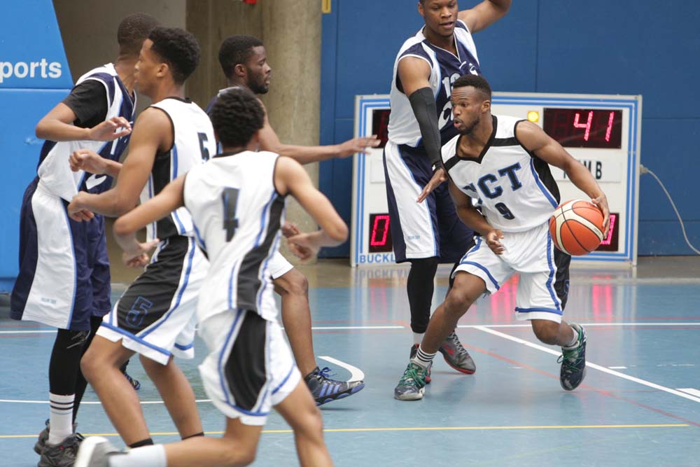 UCT’s basketball team members show off their moves. UCT won the overall bastketball event.