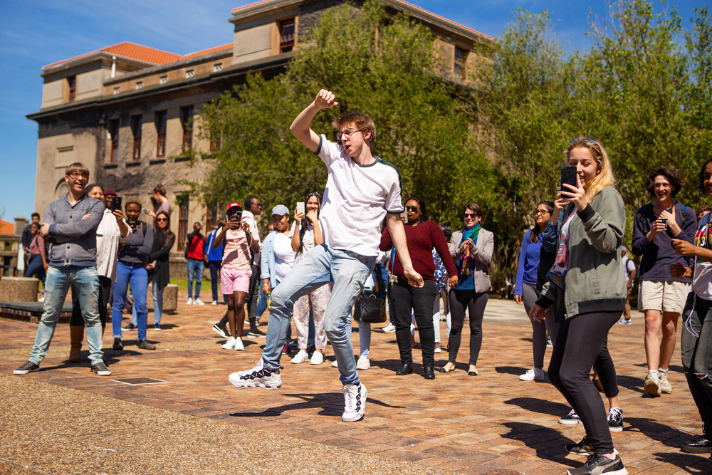 Students can’t resist joining in the dancing and singing during the performance by the 3 Divas.