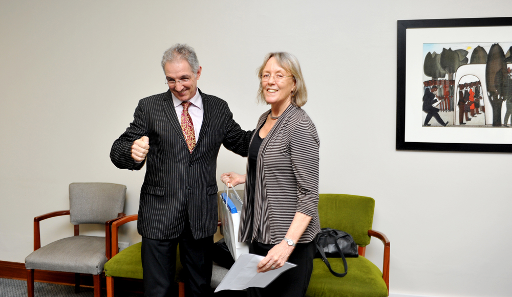 Dr Max Price bids Professor Paula Ensor farewell at her retirement party in 2013.