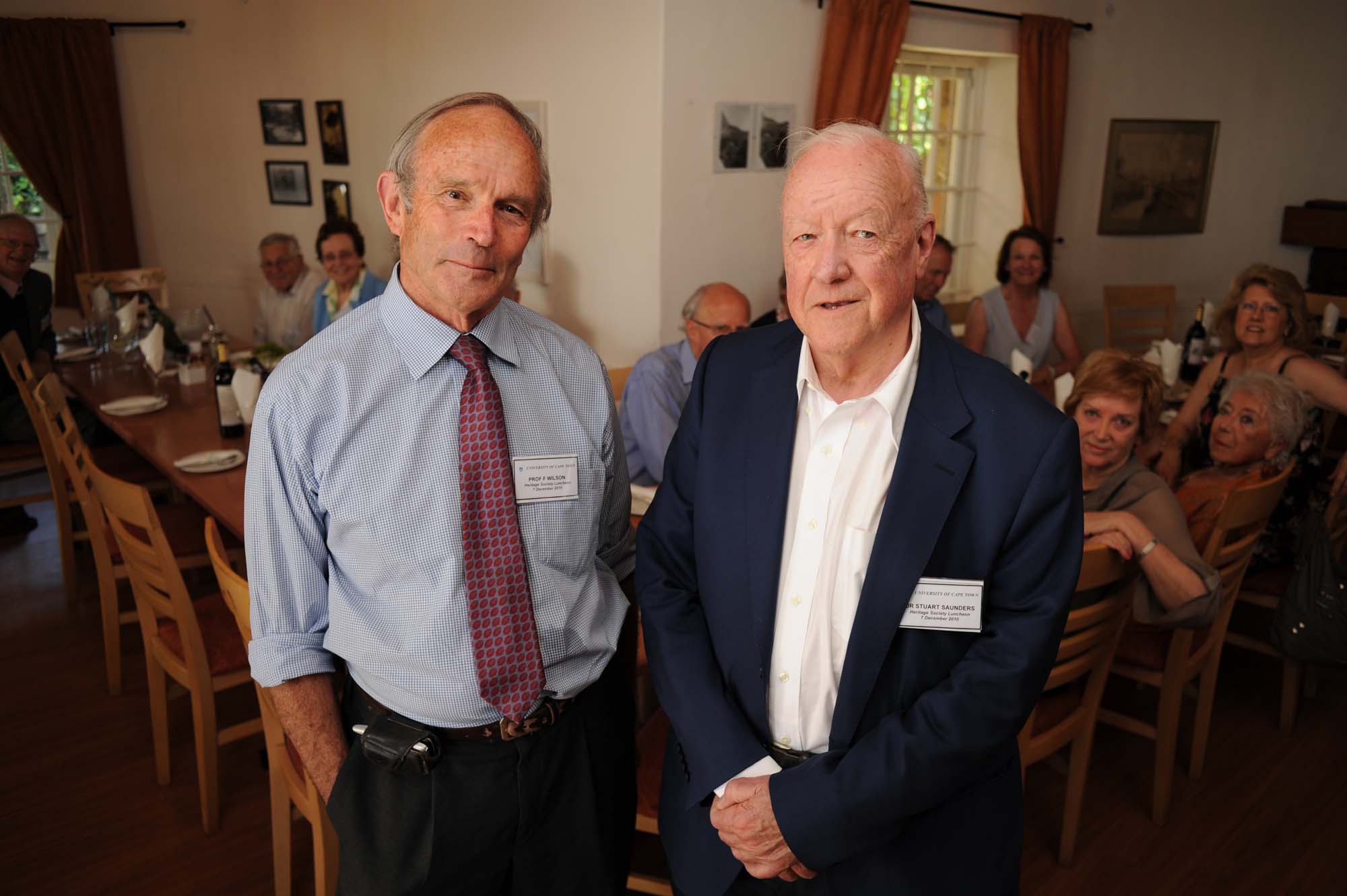 Sharing a moment with Prof Francis Wilson (founder of the Southern Africa Labour and Development Research Unit [SALDRU]) at a UCT Heritage Society lunch in December 2010.