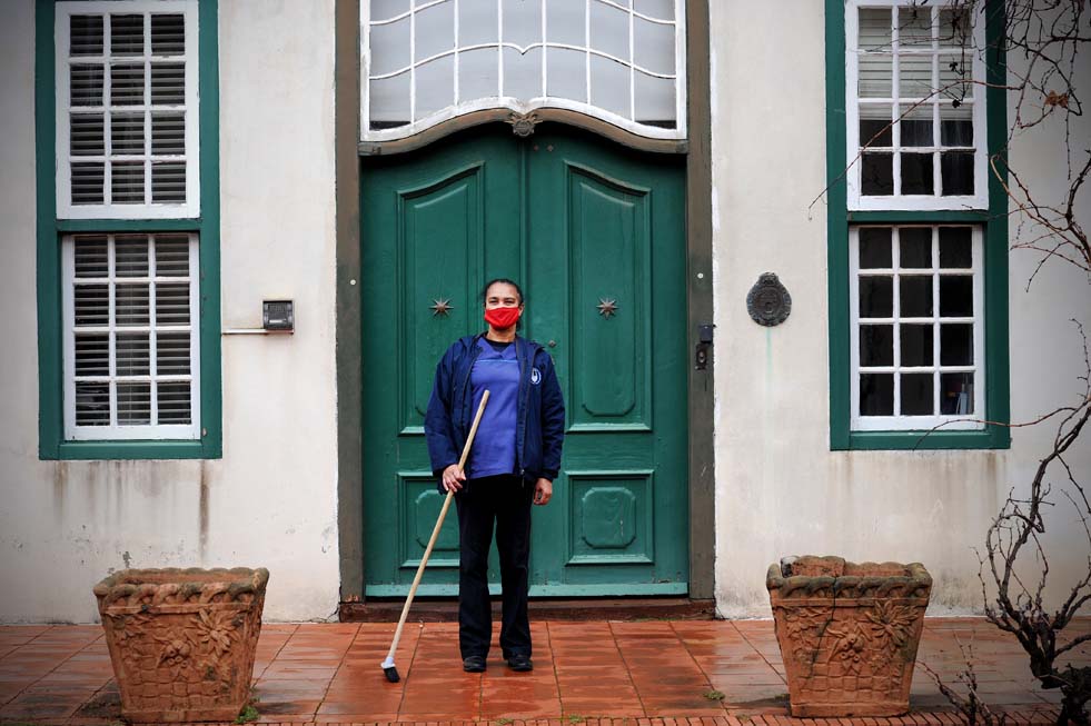 Charmaine Kannemeyer, an essential worker, still went to campus a few days a week to provide much-needed cleaning services.