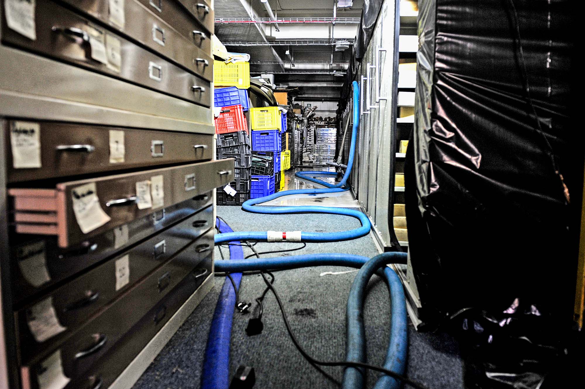 Water extraction in the archive room of the Jagger Reading Room has commenced.