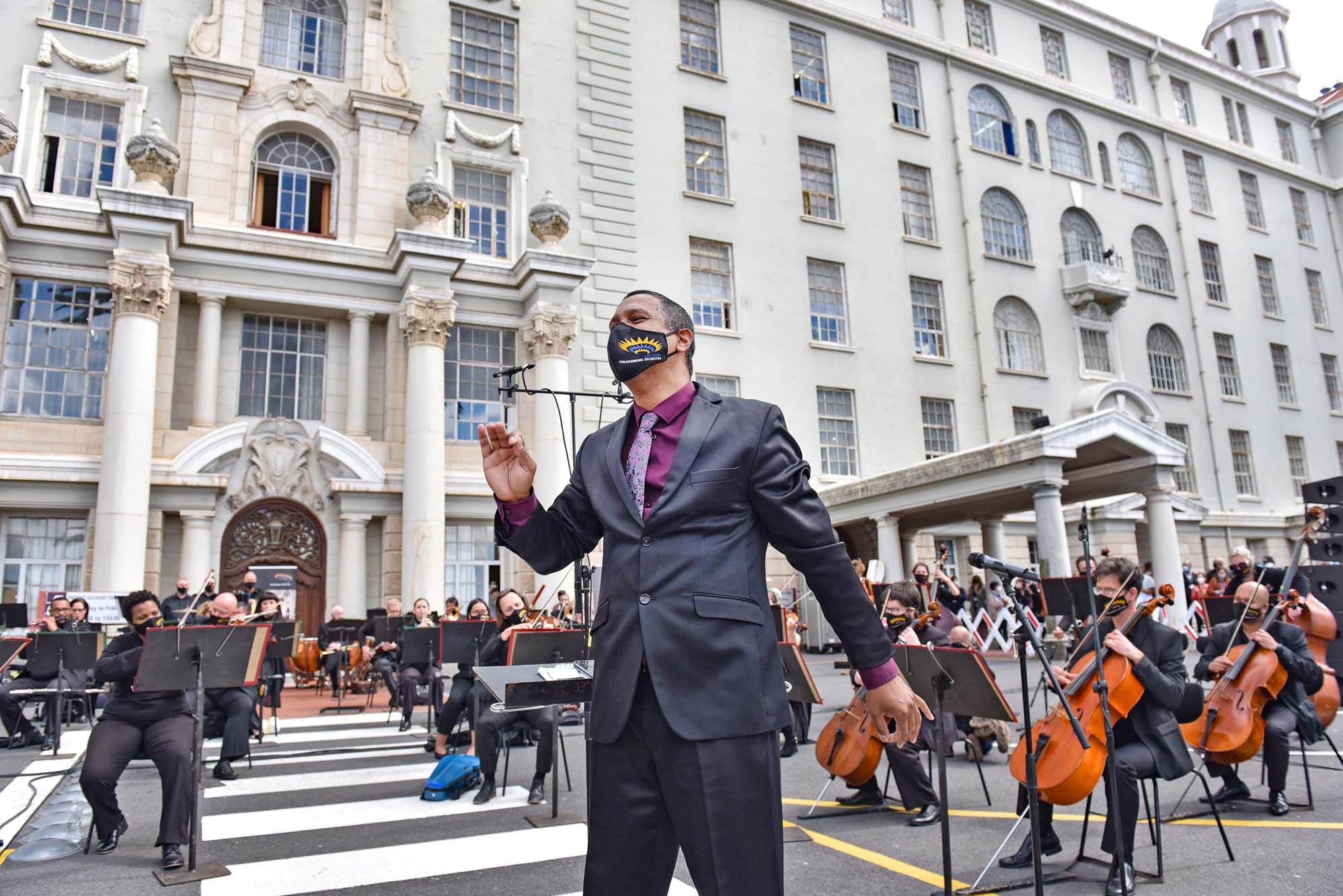 The Cape Philharmonic Orchestra plays a lunch-time tribute concert for staff and patients at the palm court at Groote Schuur Hospital.