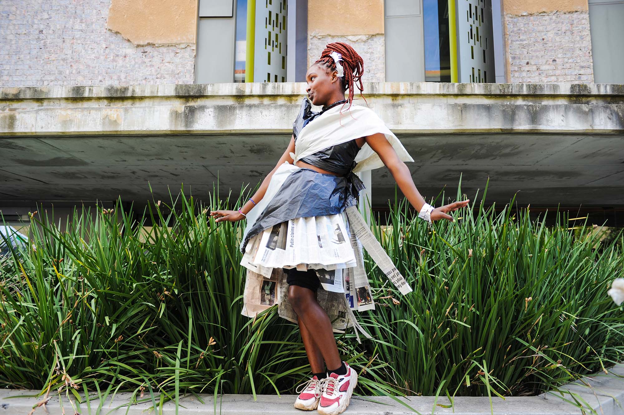 Students involved with the Green Week Initiative organised a fashion show, called the trashathon, as they used waste to create their clothes. The show was held outside the New Engineering Building on upper campus. Photo Lerato Maduna.