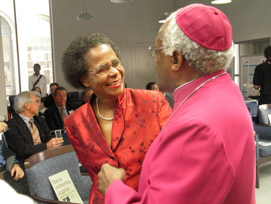 Former UCT vice-chancellor Dr Mamphela Ramphele and Archbishop Emeritus Desmond Tutu during the launch of the Desmond Tutu HIV Foundation at UCT’s Institute of Infectious Disease and Molecular Medicine in 2004. Photo Desmond Tutu HIV Foundation