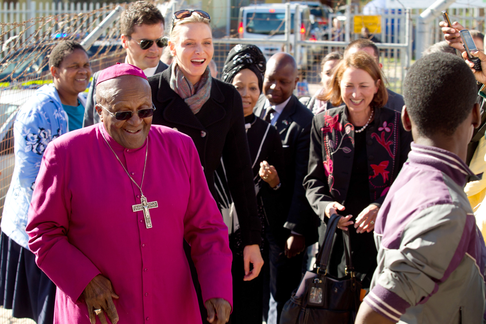 Princess Charlene of Monaco visiting the Desmond Tutu HIV Centre in July 2011. She is accompanied by Archbishop Emeritus Desmond Tutu and Professor Linda-Gail Bekker (second from the right), the deputy director of the Desmond Tutu HIV Centre and chief operating officer at the Desmond Tutu HIV Foundation. Photo Desmond Tutu HIV Foundation