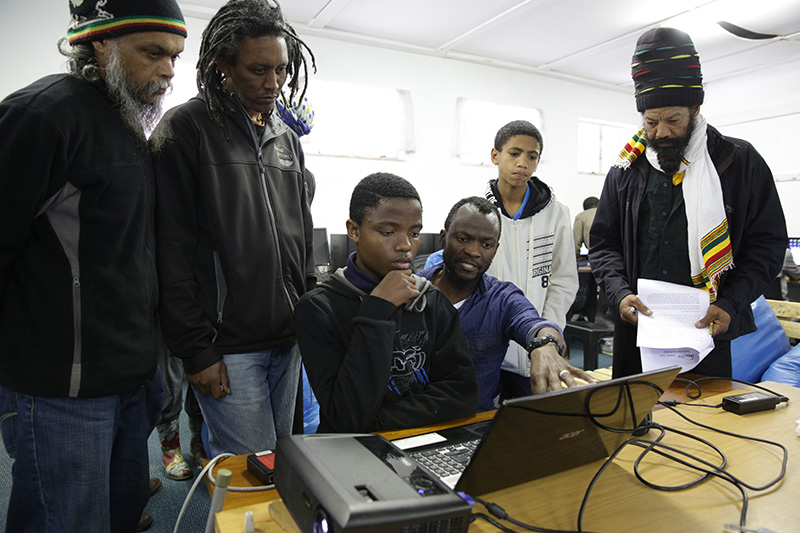 PhD student Richard Maliwatu, centre, with - from left - Fadiel Davis, Marius Waries, Joshua van Rooyen, Nathan Marinus and Patrick Cameron