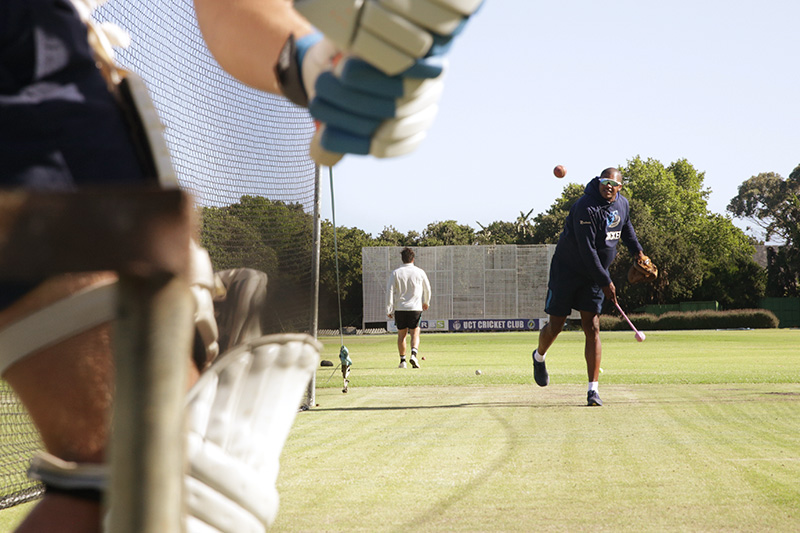 Cricket coach Eugene Moleon in the nets