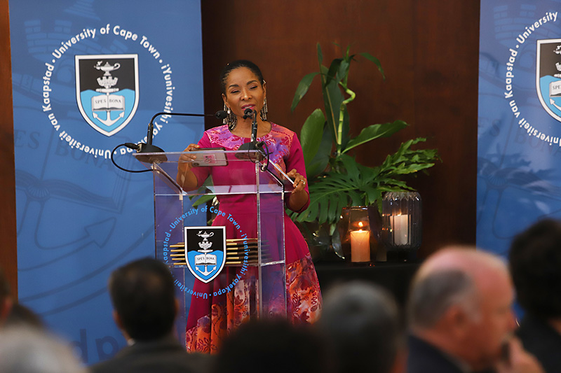 VC Prof Mamokgethi Phakeng delivers the address at the annual College of Fellows Dinner