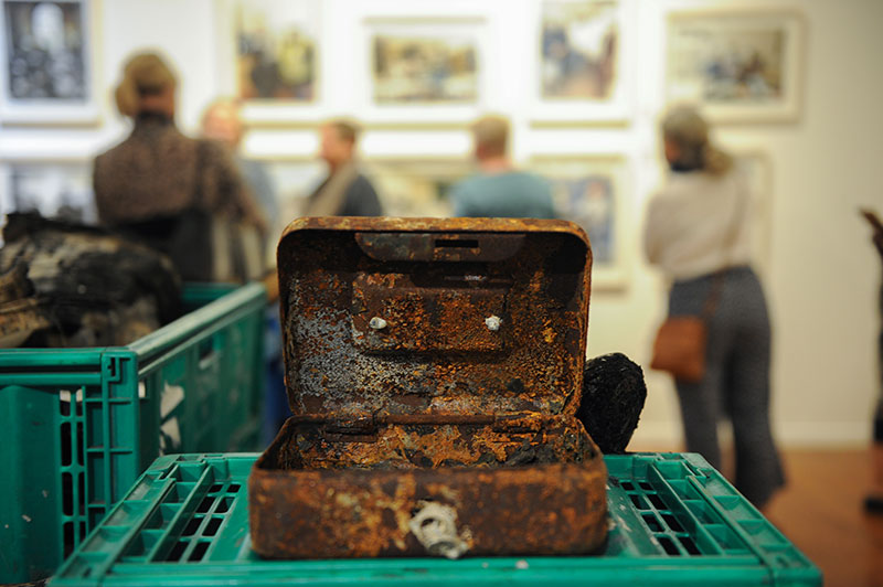 Metal box with a past, now transformed by the fire. 