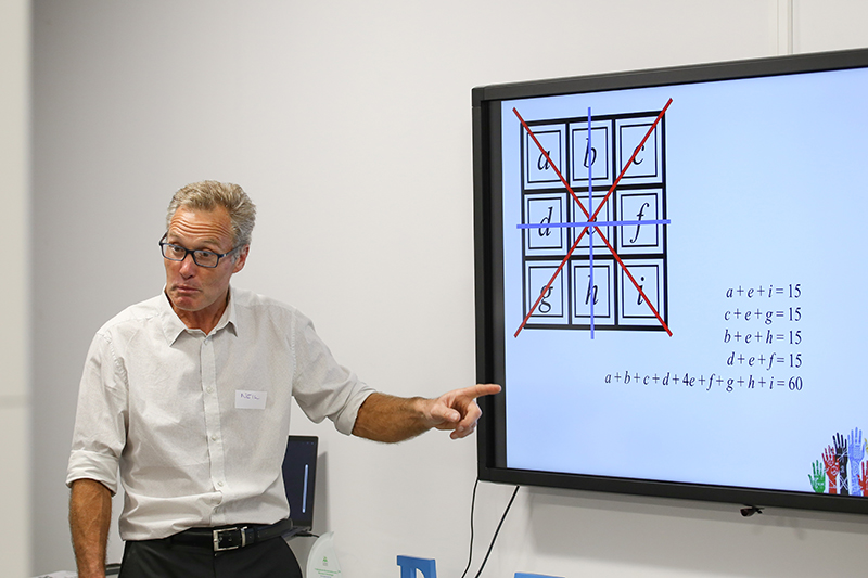 A facilitator leads a mathematics workshop