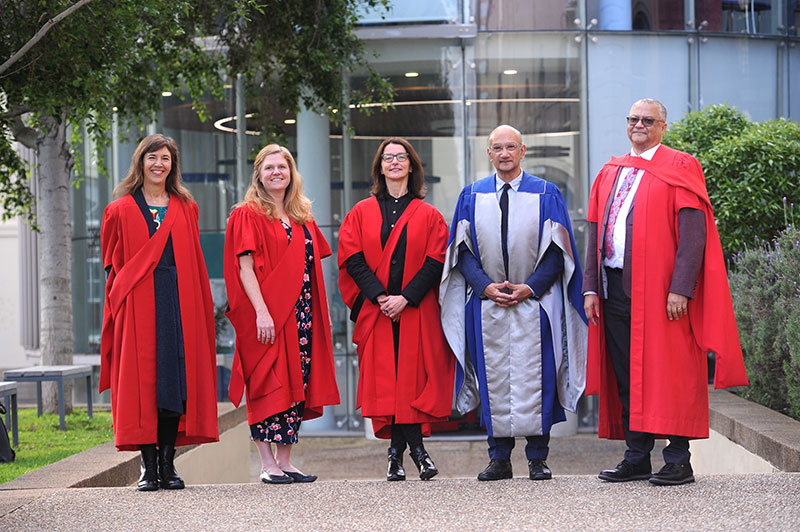 Prof Edina Sinanovic with Emer Prof Daya Reddy, Assoc Prof Lionel Green-Thompson, Dr Lucy Cunnama and Prof Susan Cleary